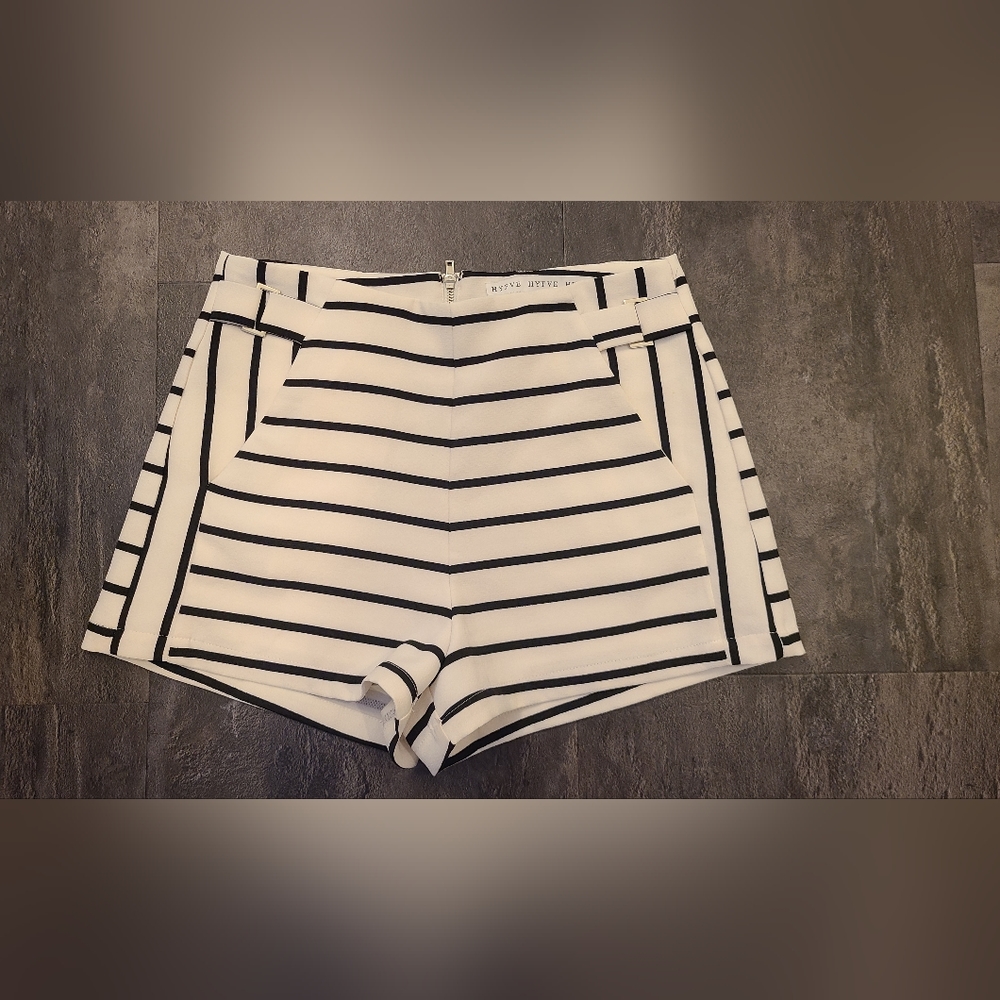 Dry Goods High Waist Striped Shorts - Black and White
